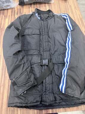 Tour Master Womens L Motorcycle Riding Jacket Black Blue Racing Stripe Belted